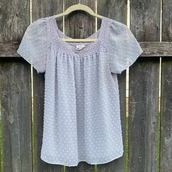 J. crew Gray Swiss Dot Blouse | 2 - Picture 1 of 4